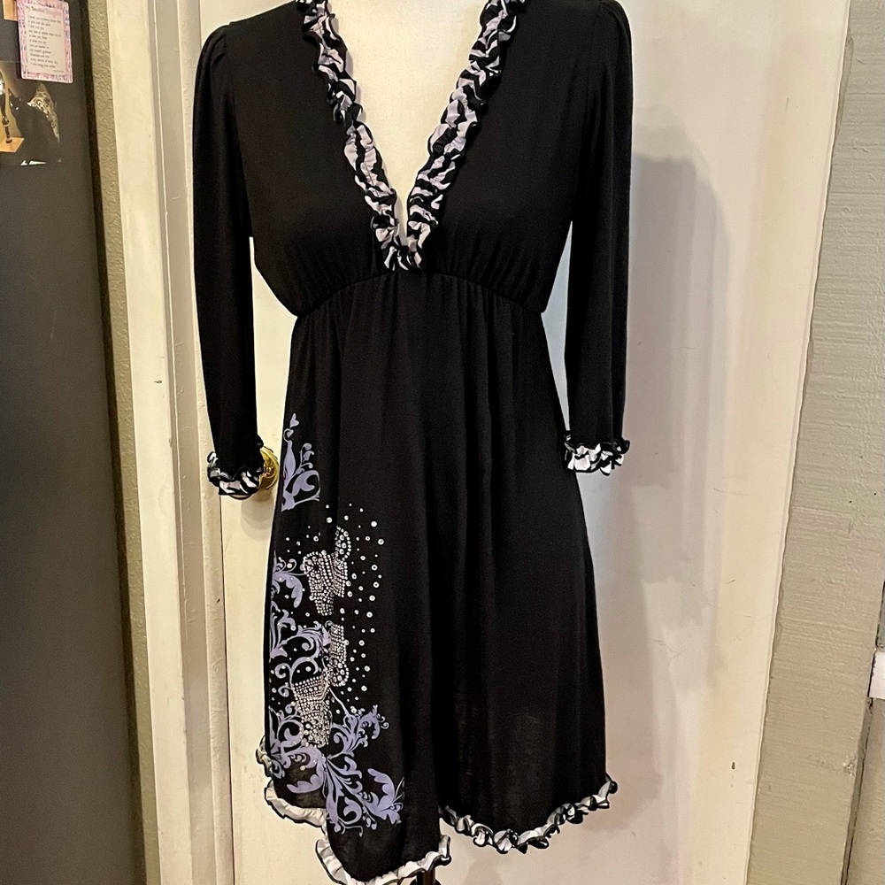 L&B Black Dress with White and Lavender Accents